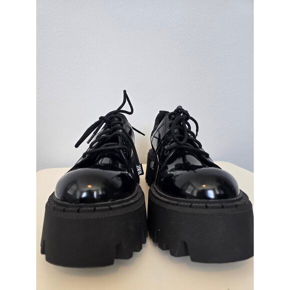 NOT FOR SALE ZARA Loafer Oxford Platform Wedge Blucher NWT Black Patent Size 9 - Picture 9 of 10